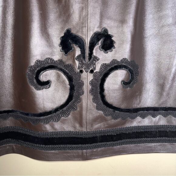 VNTG CARLISLE 90s whimsigoth leather A-line skirt with fur detail 8 - Picture 3 of 6